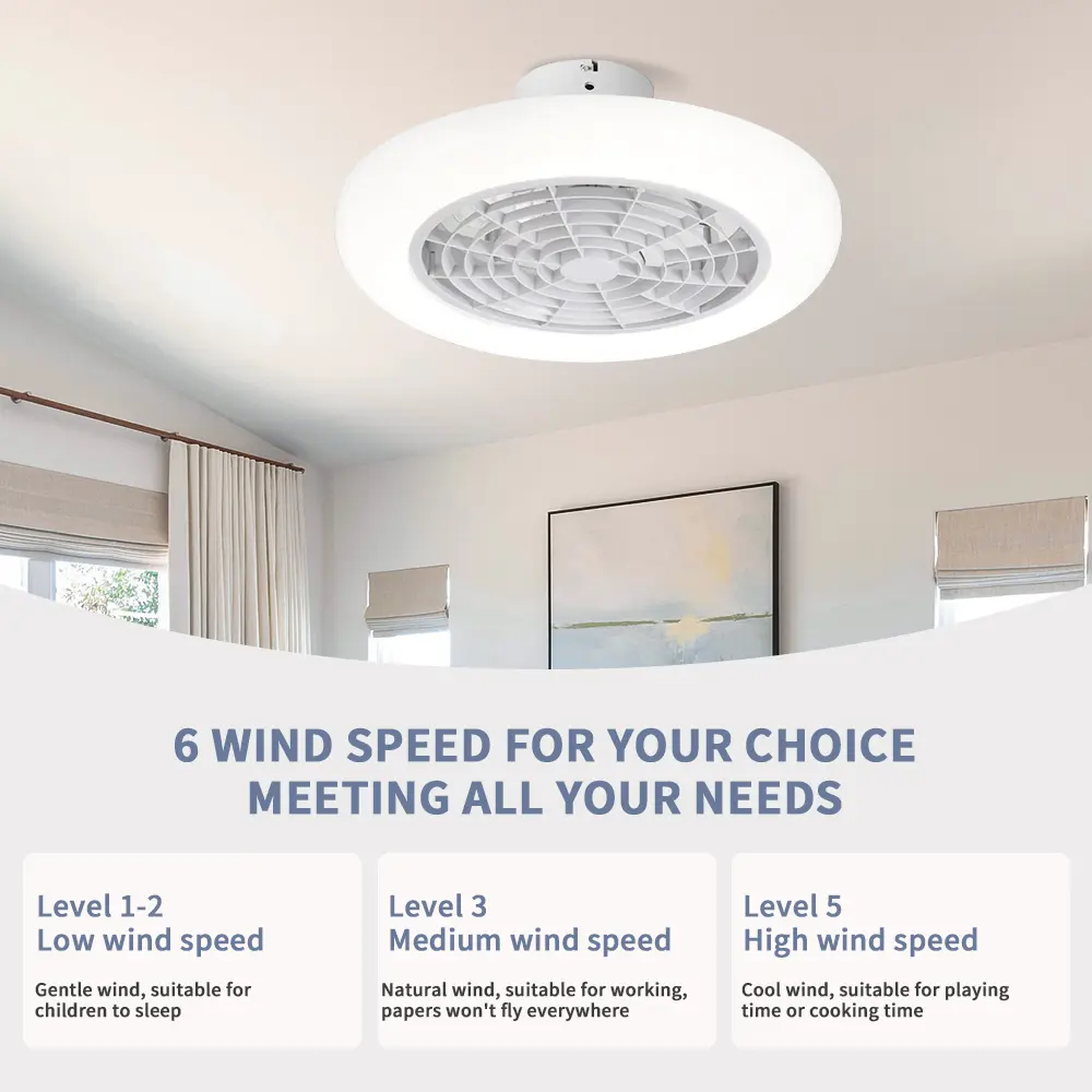 LED Ceiling Timed Fan Light, Remote Dimming Ceiling Fan Light Living Room Bedroom, Kitchen 6-speed Fan Light for Home Decoration
