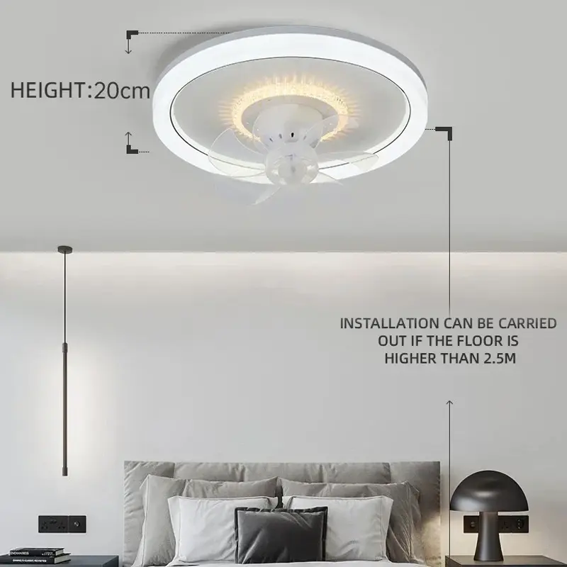 LED Modern Ceiling Fan Light, 360 ° Rotation Function, with Light, Remote Unlimited Adjustment, Bedroom Decorative Lighting