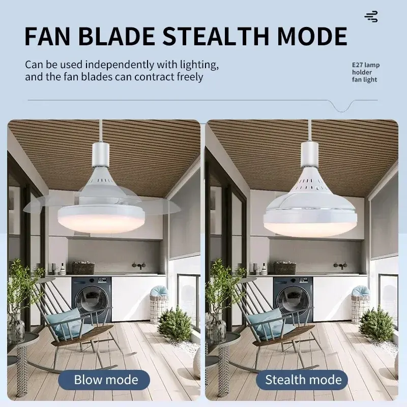 15.8in Ceiling Fan Light with Remote Control, 30W LED Socket Fan, E27 Cordless Screw Fan, Kitchen, Bedroom, Small Room Lighting