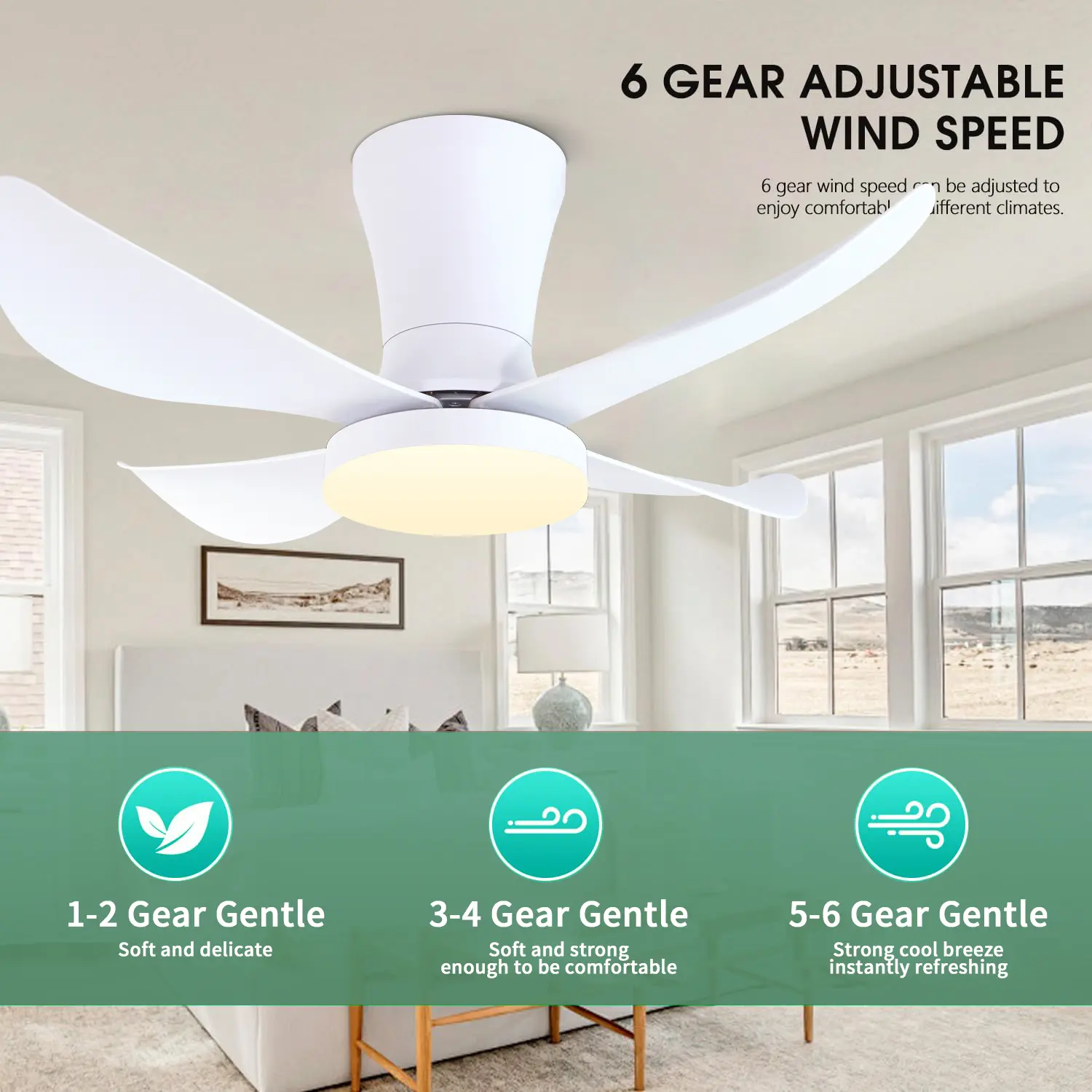 LED Ceiling Fan Light, Low Floor DC Motor, Remote Unlimited Dimming, Large Terrace Air Volume, Household Fan with Light