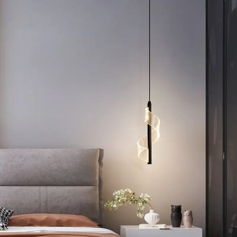 LED Bedside Pendant Light, Simple and Modern, Living Room, Bedroom Bedside, Creative Single Head Long Line Small Pendant Light