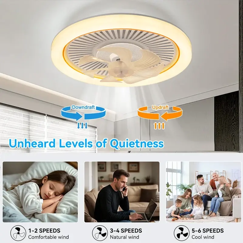 New LED Ceiling Fan Light 6th Gear with Intelligent APP Remote Control Dimming Bedroom Study Balcony Indoor Home Fan Light
