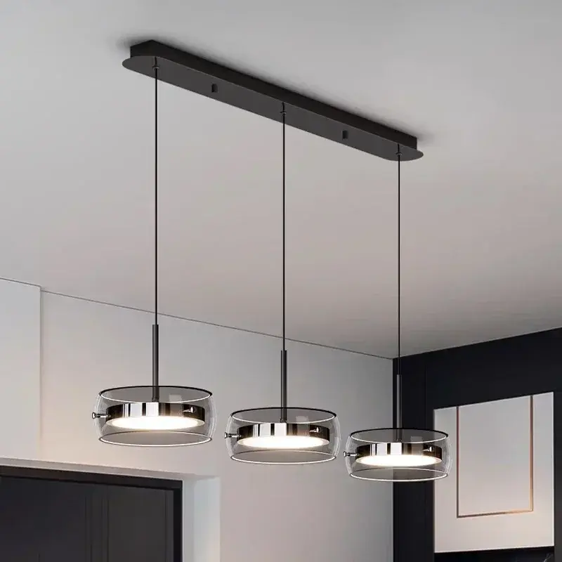 LED Modern Minimalist Dining Table Light Glass Restaurant Pendant Light, Single Head Three Head Restaurant Light Indoor Lighting