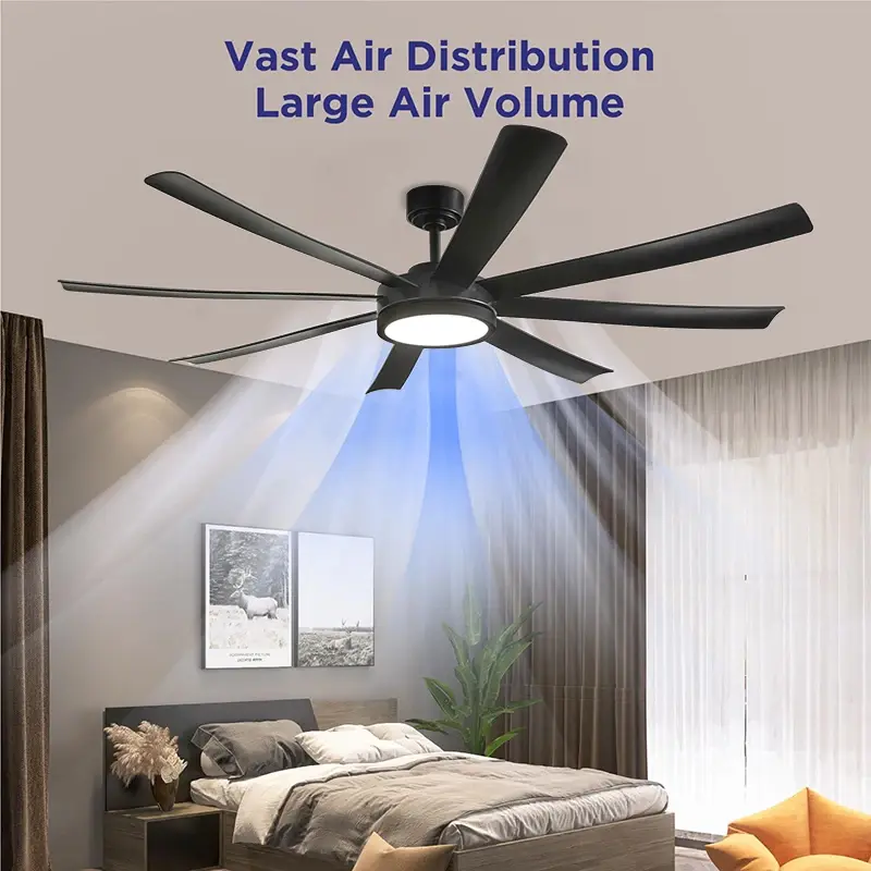 72 Inch Black Ceiling Fan with Light, DC Motor Remote Control 6-speed Reversible Speed, Living Room, Terrace, Indoor and Outdoor