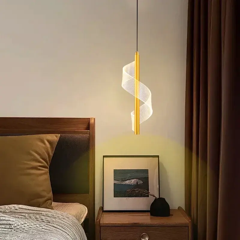 Q LED Modern Acrylic Headboard Pendant Light, Living Room, Bedroom Headboard, Creative Single Head Long Line Small Pendant Light