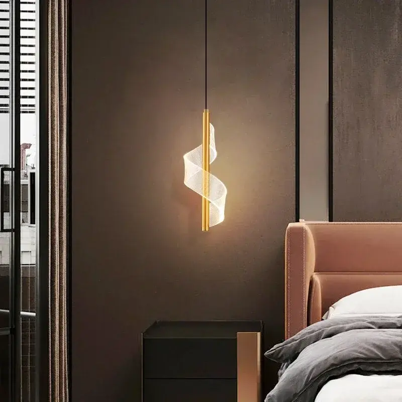 Q LED Modern Acrylic Headboard Pendant Light, Living Room, Bedroom Headboard, Creative Single Head Long Line Small Pendant Light