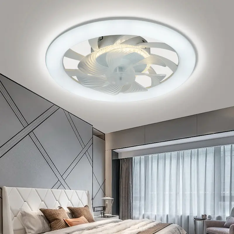 Modern Minimalist LED Ceiling Fan Light, Remote-controlled Dimming Bedroom Dining Room Invisible Blade Silent Lighting Fan Light