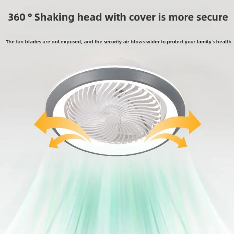 49cm Enclosed 360 Degree Moving Head Fan Light, Bedroom Integrated Fan Light, Living Room Bedroom Dining Room Ceiling Fan Light