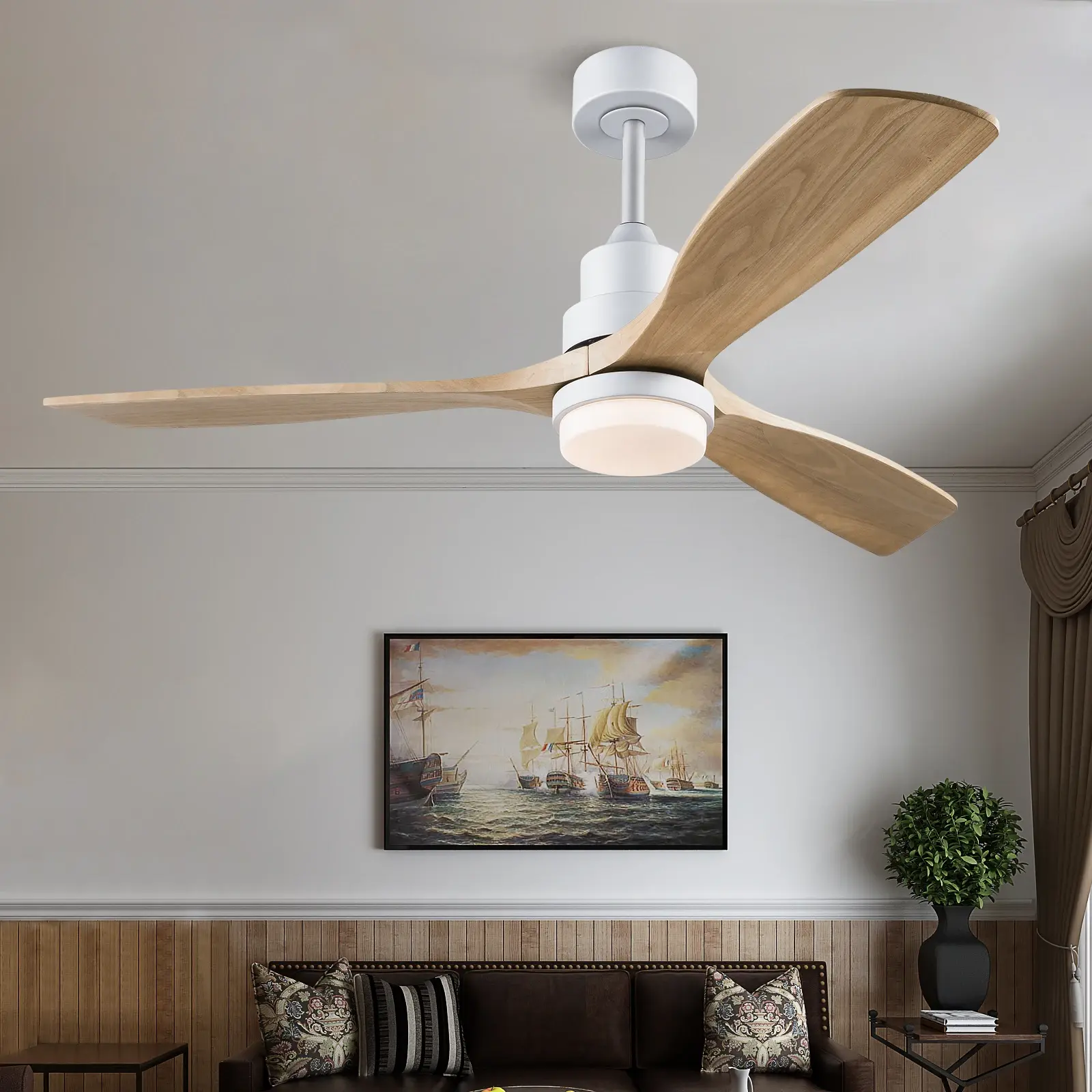 42/52 Inch Solid Wood Ceiling Fan, for Living Rooms, Bedrooms, Dining Rooms, and Study Rooms, with Remote Control Fan Lights