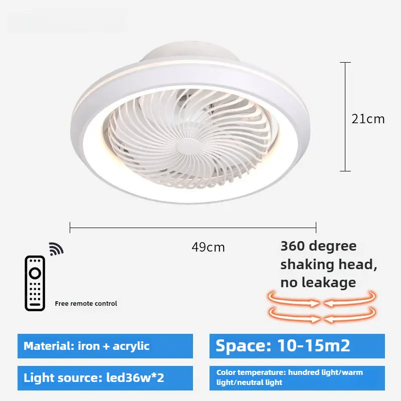 49cm Enclosed 360 Degree Moving Head Fan Light, Bedroom Integrated Fan Light, Living Room Bedroom Dining Room Ceiling Fan Light