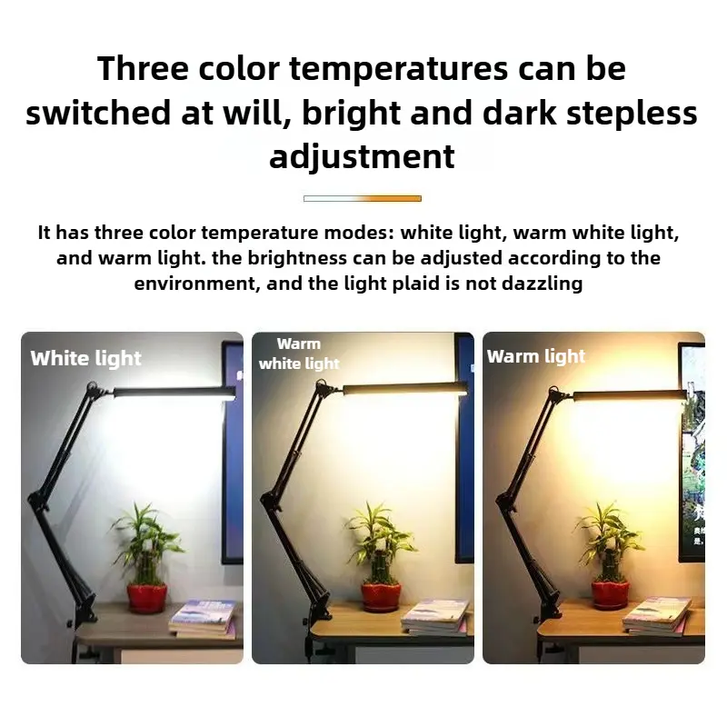 Folding Reading Office Desk Lamp, Dimmable Angle, Three-color LED Reading Lamp, Eye Protection, Study and Work USB Desktop Lamp