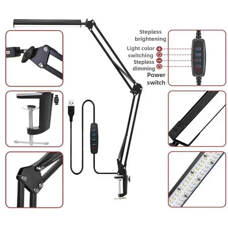 Folding Reading Office Desk Lamp, Dimmable Angle, Three-color LED Reading Lamp, Eye Protection, Study and Work USB Desktop Lamp