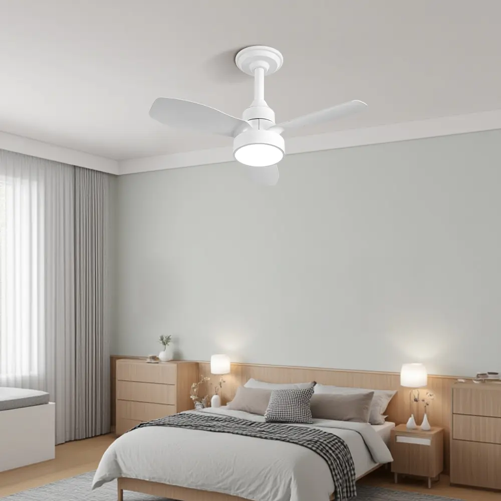 24 In White Ceiling Fan with Light and Remote Control, Remote Control Adjustable for Modern Lighting, Bedroom Ceiling Fan Simple