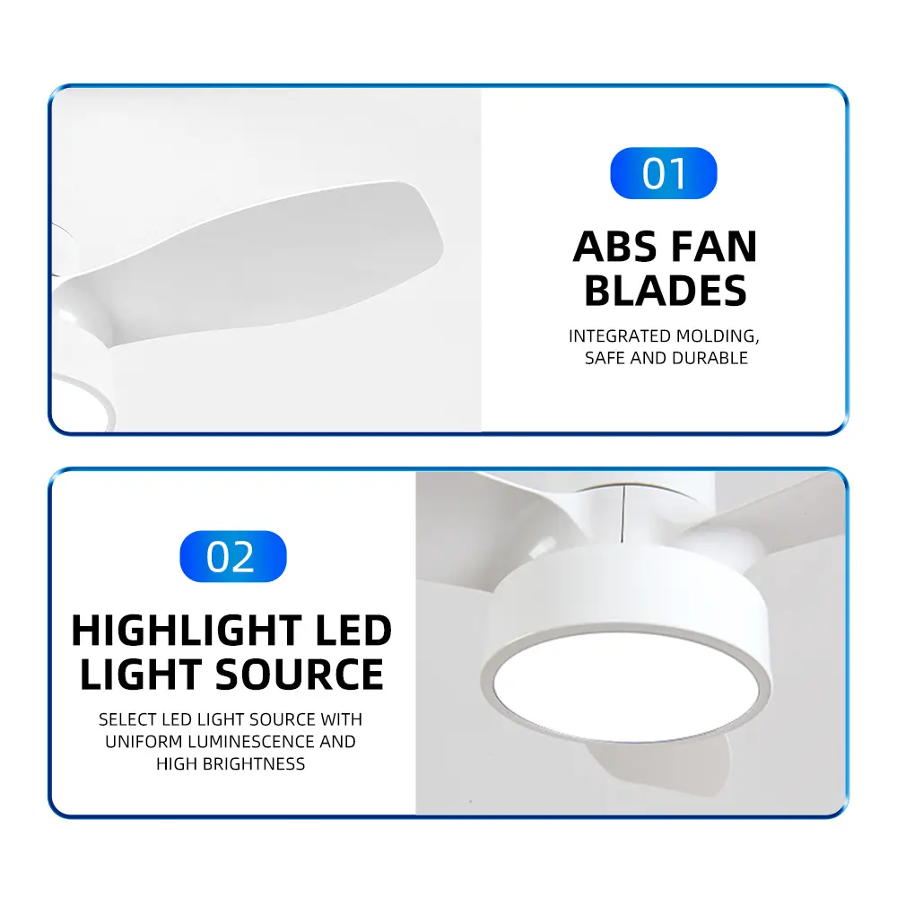 24 In White Ceiling Fan with Light and Remote Control, Remote Control Adjustable for Modern Lighting, Bedroom Ceiling Fan Simple