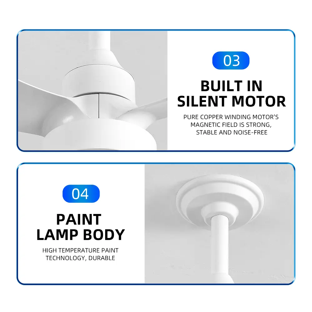 24 In White Ceiling Fan with Light and Remote Control, Remote Control Adjustable for Modern Lighting, Bedroom Ceiling Fan Simple