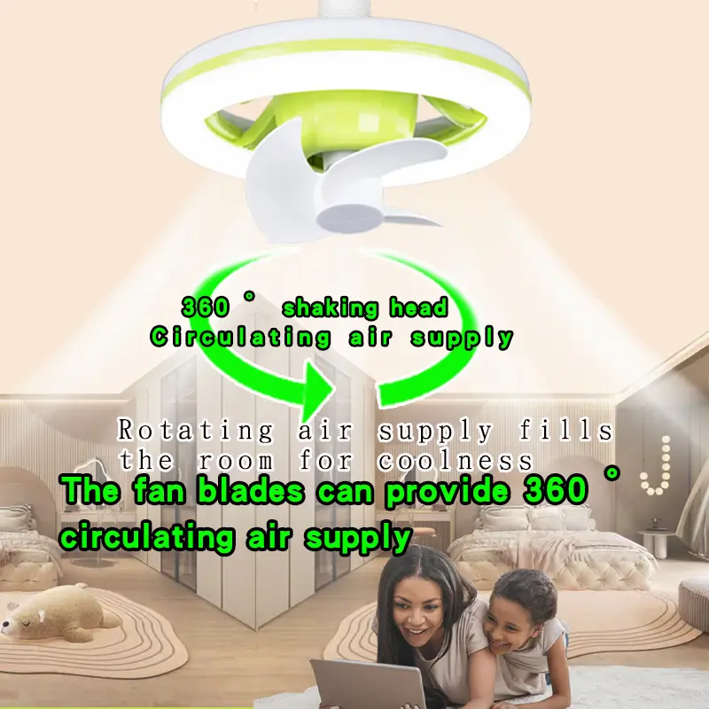Luminous Up and Down E27 Screw 360-degree Rotating Fan Light Remote Control Moving Head RGB Color Light LED Ceiling Fan Light