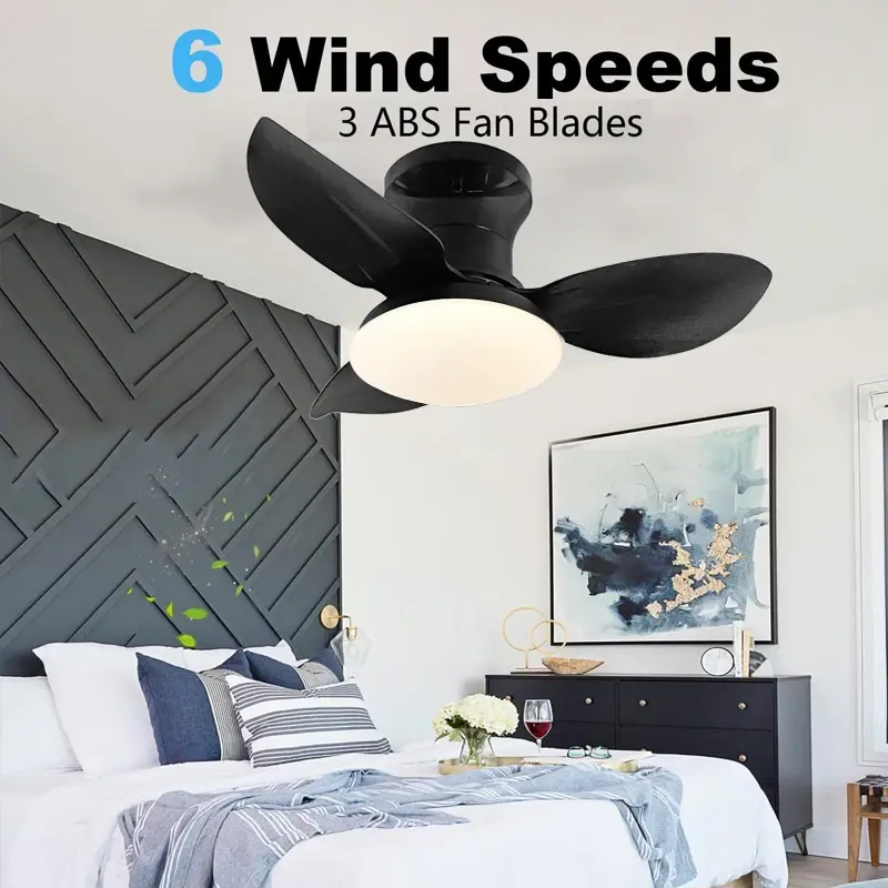 25 Inch Remote Control Bedroom LED Ceiling Fan with Remote Control Light, 6-speed Wind, 3-blade Adjustable Indoor Ceiling Fan