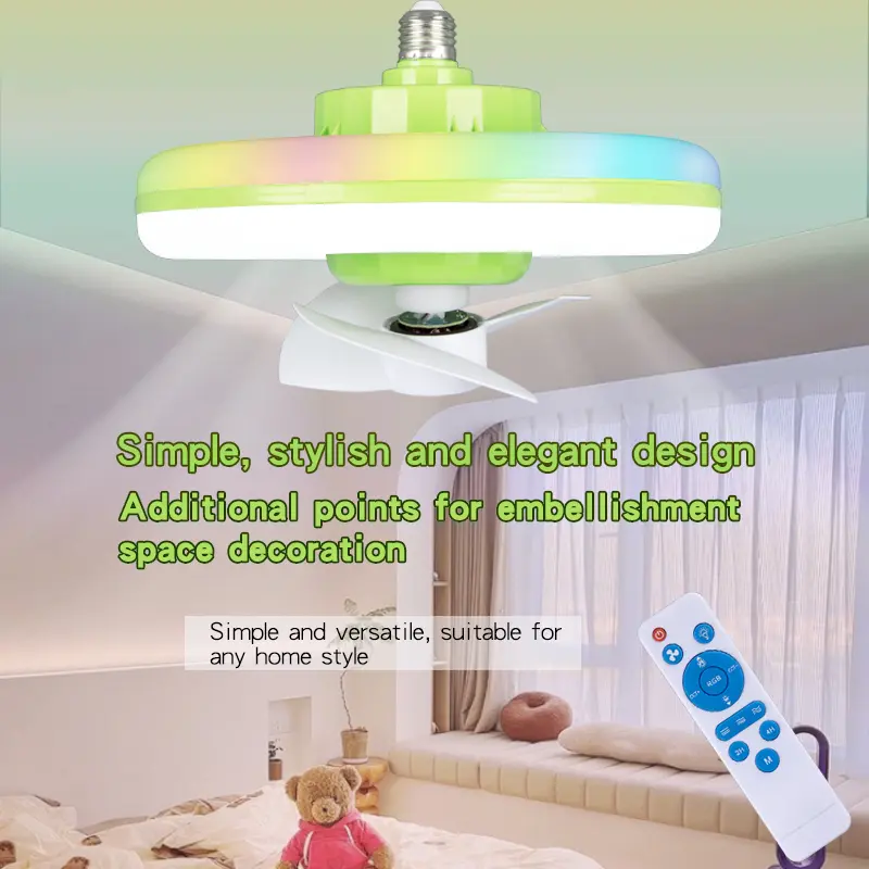 Luminous Up and Down E27 Screw 360-degree Rotating Fan Light Remote Control Moving Head RGB Color Light LED Ceiling Fan Light
