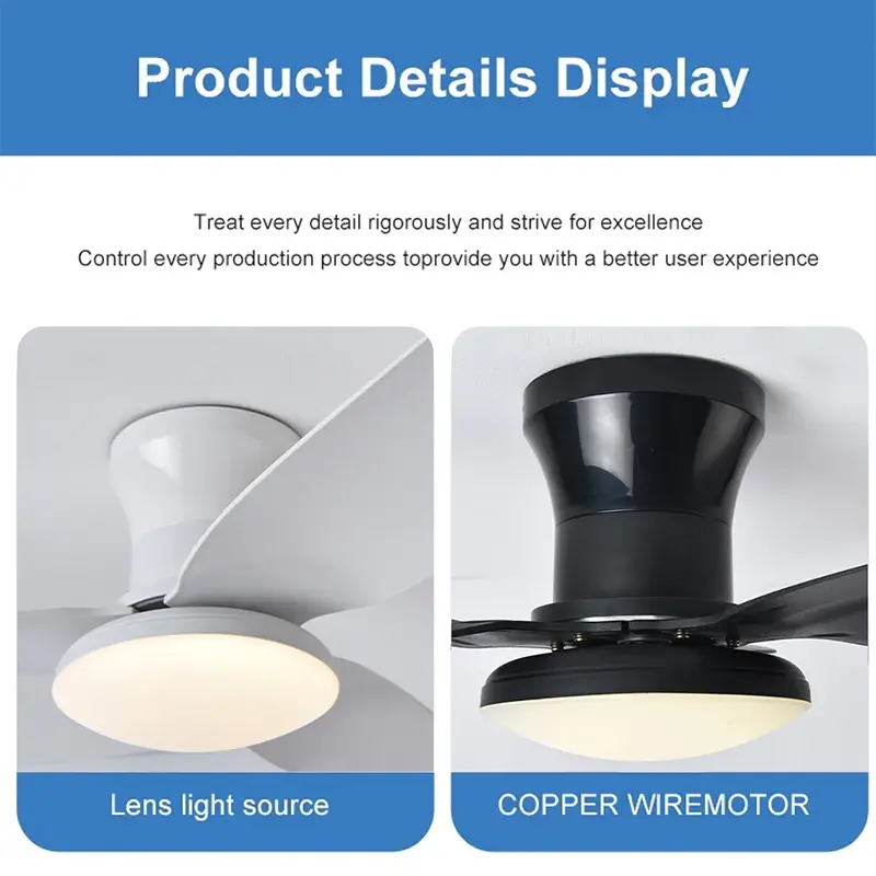25 Inch Remote Control Bedroom LED Ceiling Fan with Remote Control Light, 6-speed Wind, 3-blade Adjustable Indoor Ceiling Fan