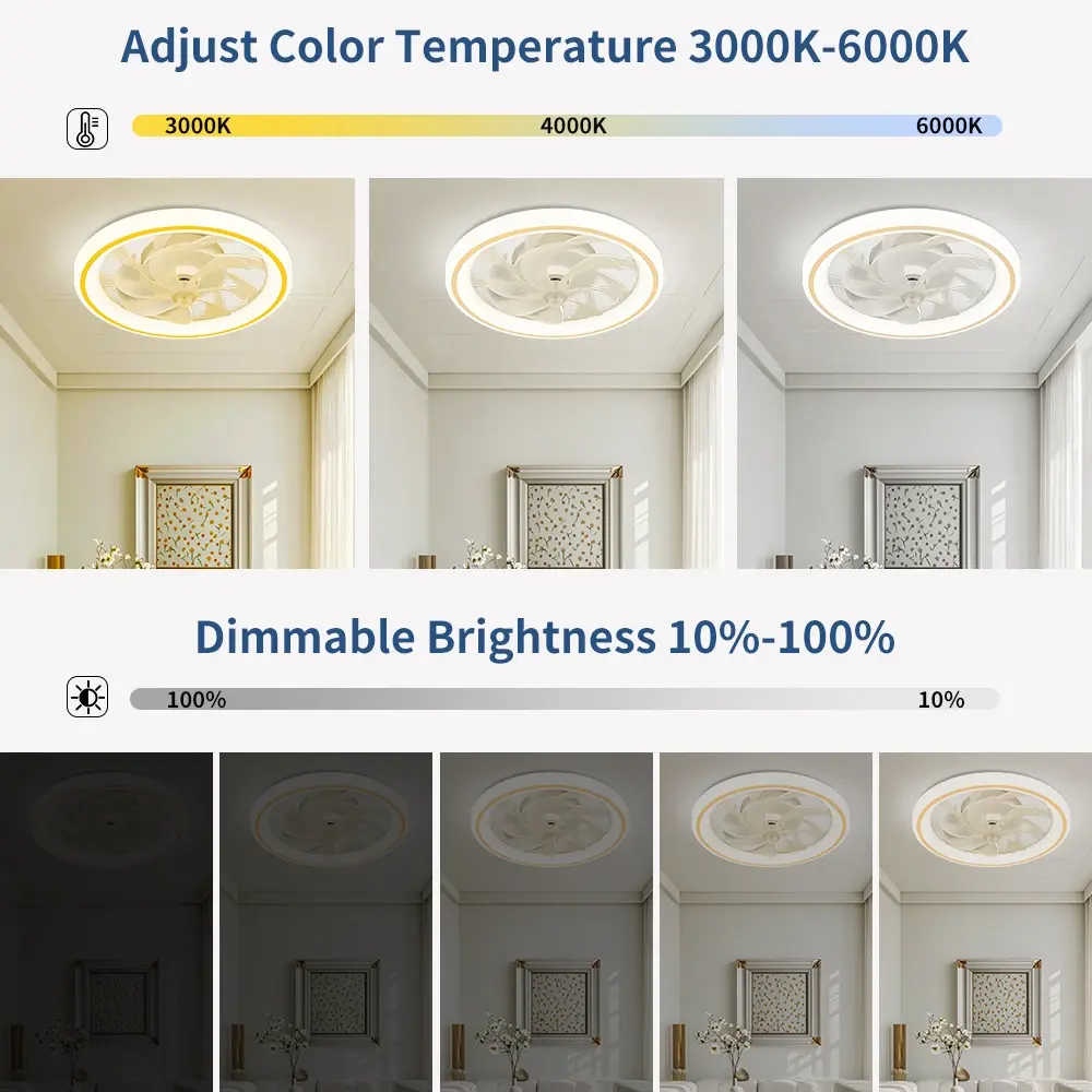 LED Ceiling Fan Light, Mobile App and Remote Control, Silent, Unlimited Dimming Lighting, Living Room,Bedroom Ceiling Chandelier