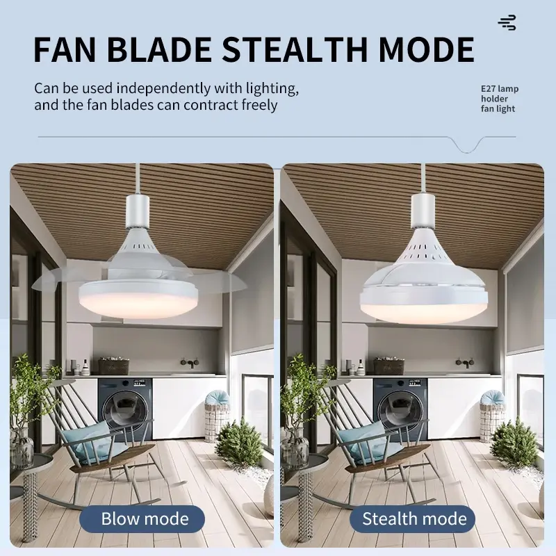 Rotatable 3in1 Ceiling Fan with Remote Control Lighting Lamp E27 Converter Base Lighting Base Bedroom Living Room Lamp