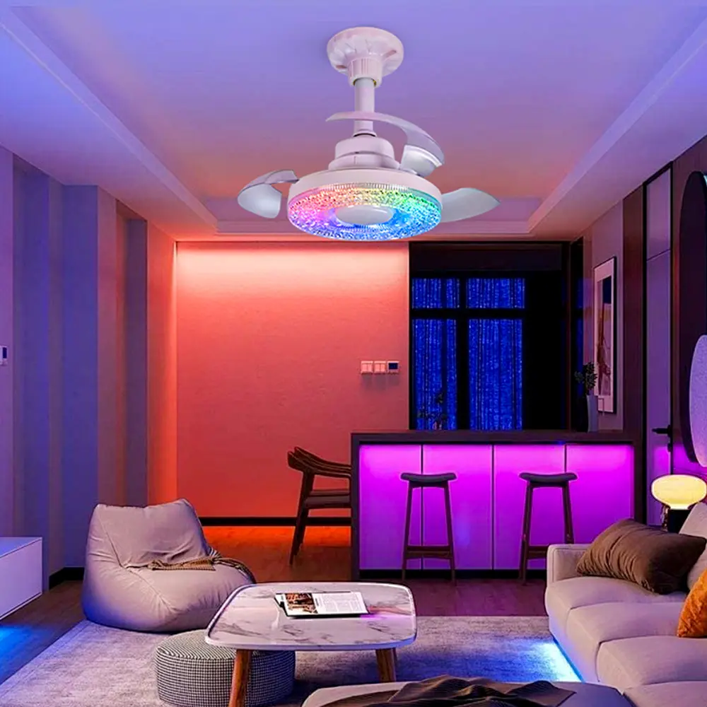 Modern Small LED Ceiling Fan Light with Remote Control E27 Crystal Design RGB Fan Light Bedroom Living Room Indoor Lighting