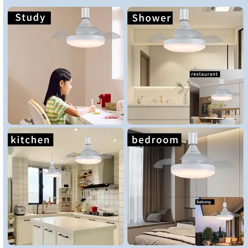 Rotatable 3in1 Ceiling Fan with Remote Control Lighting Lamp E27 Converter Base Lighting Base Bedroom Living Room Lamp