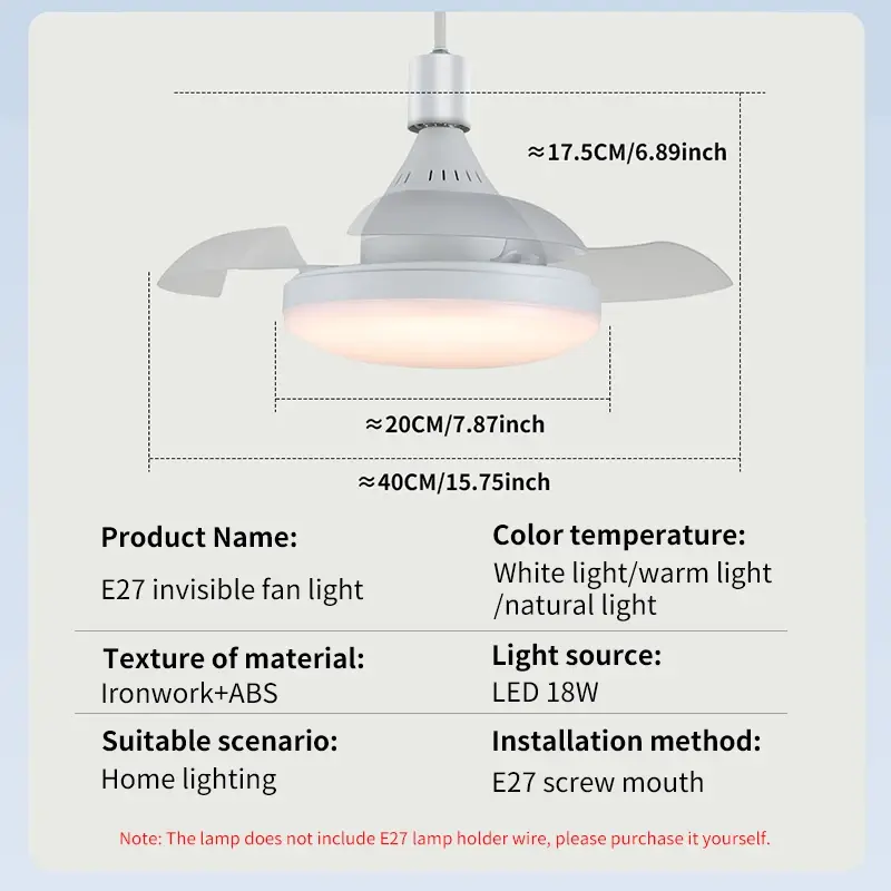 Rotatable 3in1 Ceiling Fan with Remote Control Lighting Lamp E27 Converter Base Lighting Base Bedroom Living Room Lamp