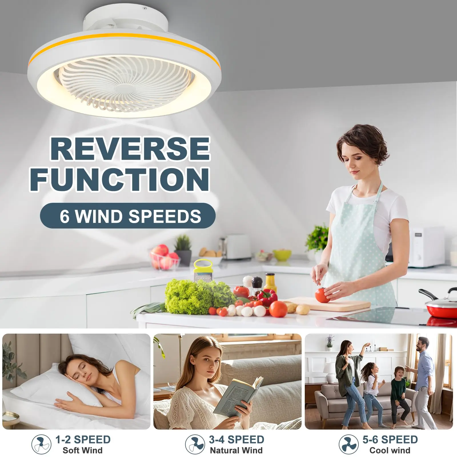 360 Degree Shaking Fan Light, Enclosed, Integrated Fan Light in Bedroom, Ceiling Fan Light in Living Room, Bedroom, Dining Room