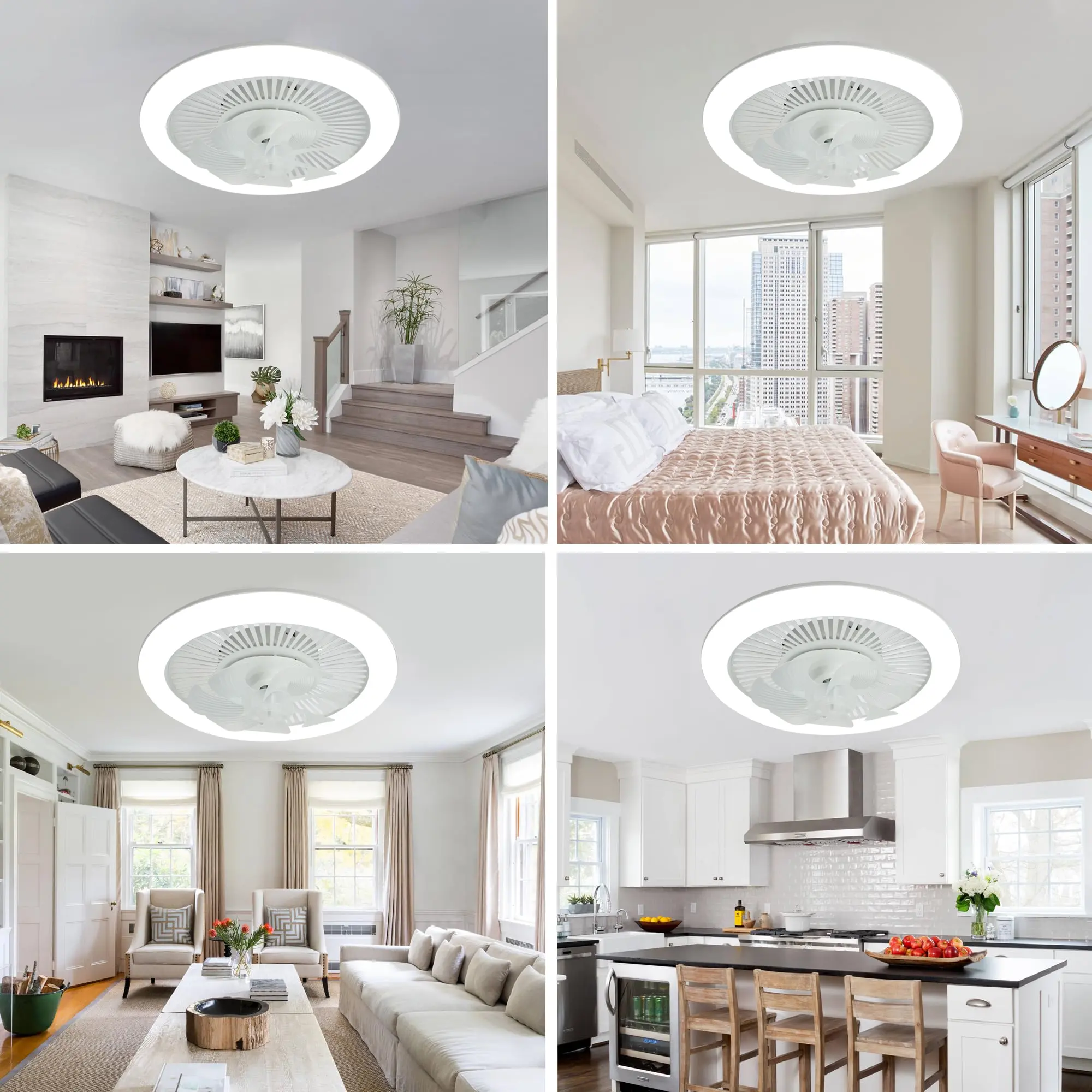48cm Ceiling Fan with Light and Remote Control, LED Ceiling Light, Silent DC Motor, 6-speed, Bedroom and Living Room Lamp