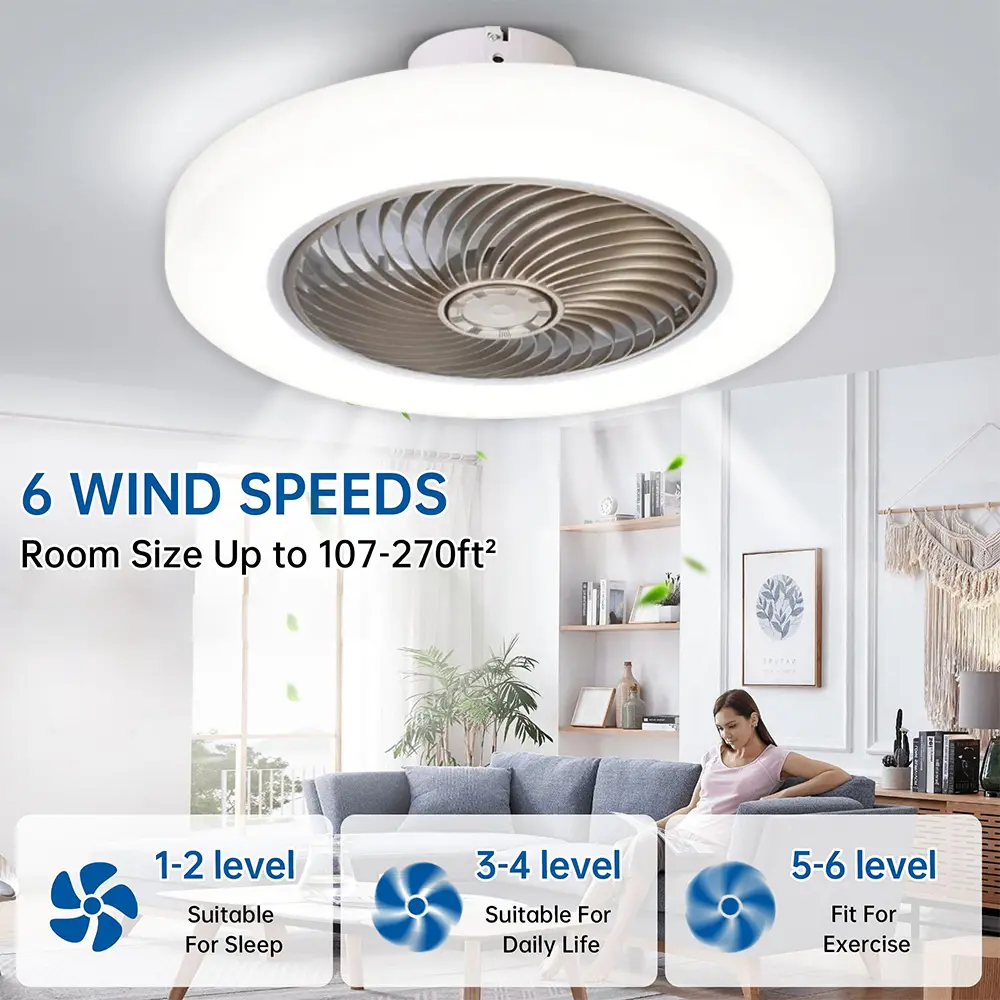 LED Ceiling Fan Light, 6-speed Wind Power, Living Room and Bedroom Decoration Ventilation Fan Light Air Invisible Blade Silent