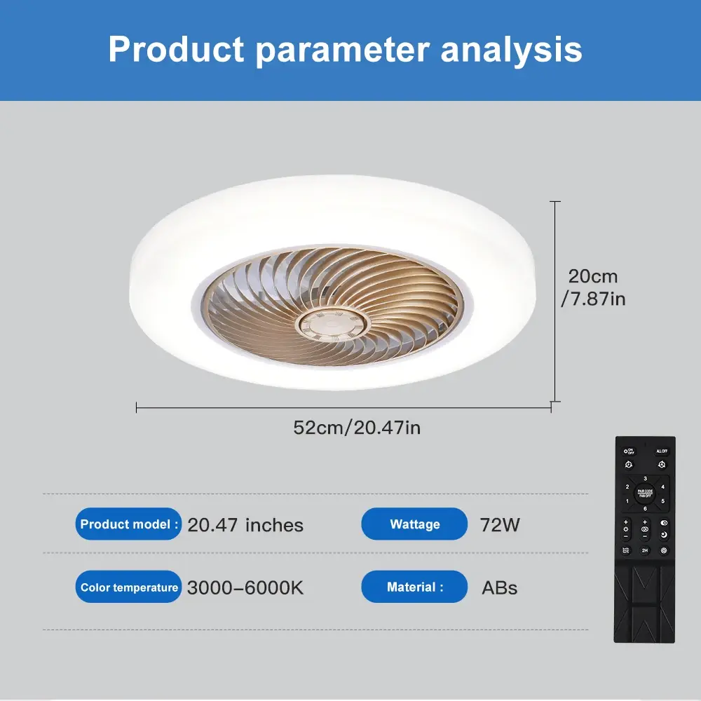 LED Ceiling Fan Light, 6-speed Wind Power, Living Room and Bedroom Decoration Ventilation Fan Light Air Invisible Blade Silent