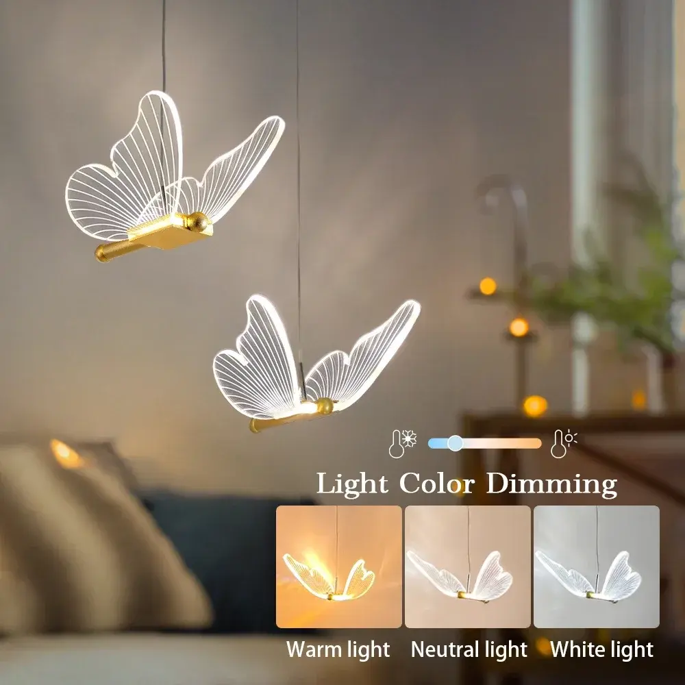 LED Modern Butterfly Pendant Light Ceiling Pendant Light, Bedside Indoor Living Room Dining Room Kitchen Decoration Lighting