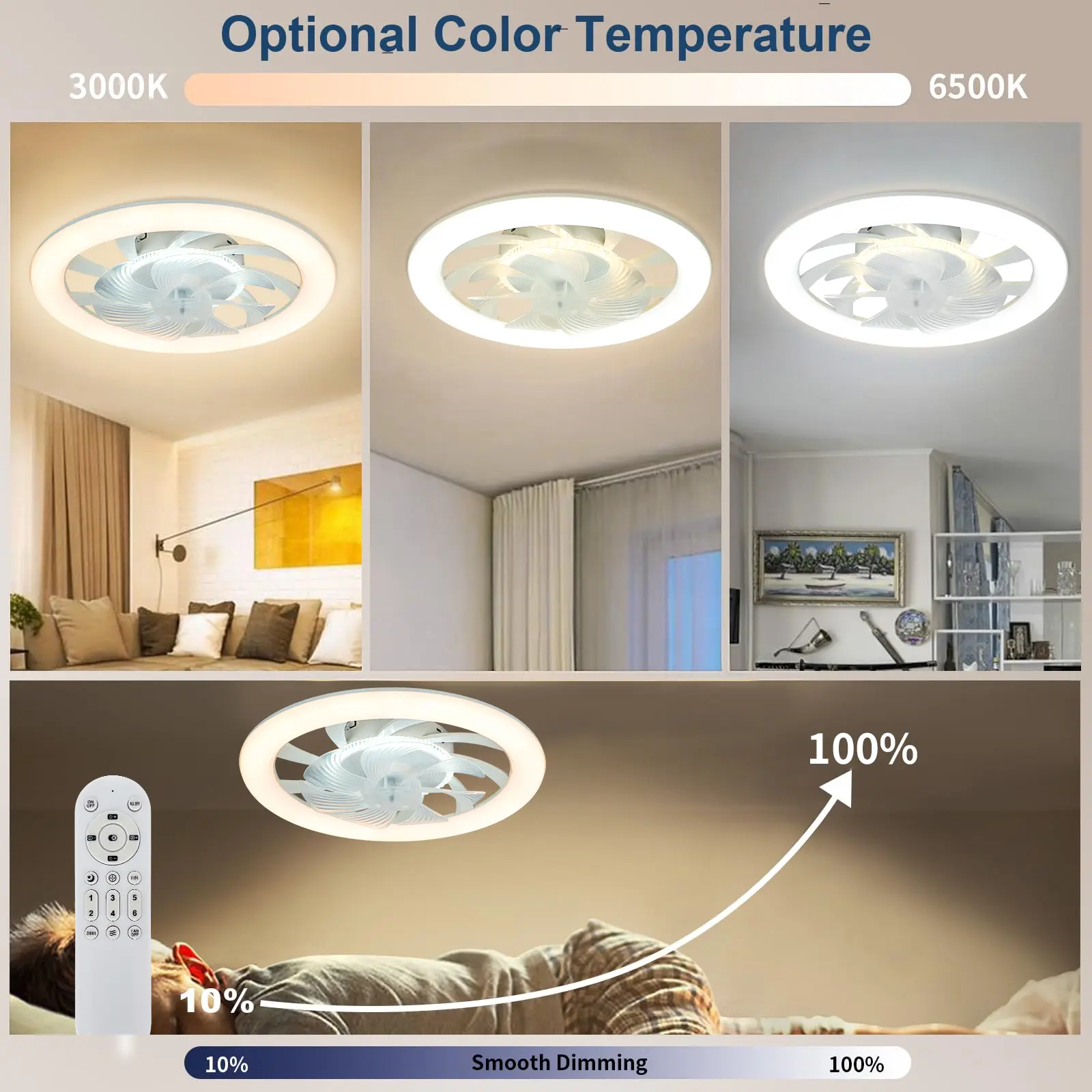 Intelligent LED Ceiling Fan Light, Remote Unlimited Dimming, Silent, Bedroom, Dining Room, Indoor Lighting Ceiling Light
