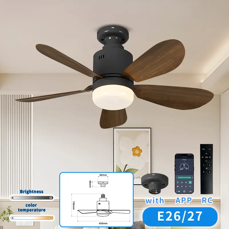 Socket Ceiling Fan with Light and Remote Control, LED Light, 3 Colors E26/27 Bulb Screws, Bedroom, Kitchen, Living Room Garage