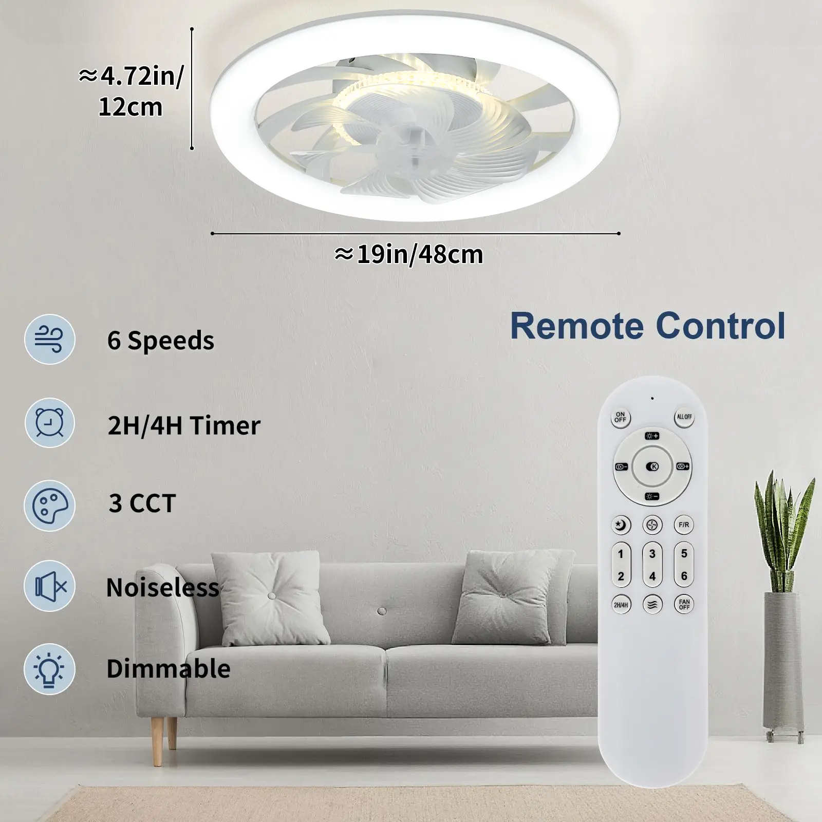 Intelligent LED Ceiling Fan Light, Remote Unlimited Dimming, Silent, Bedroom, Dining Room, Indoor Lighting Ceiling Light