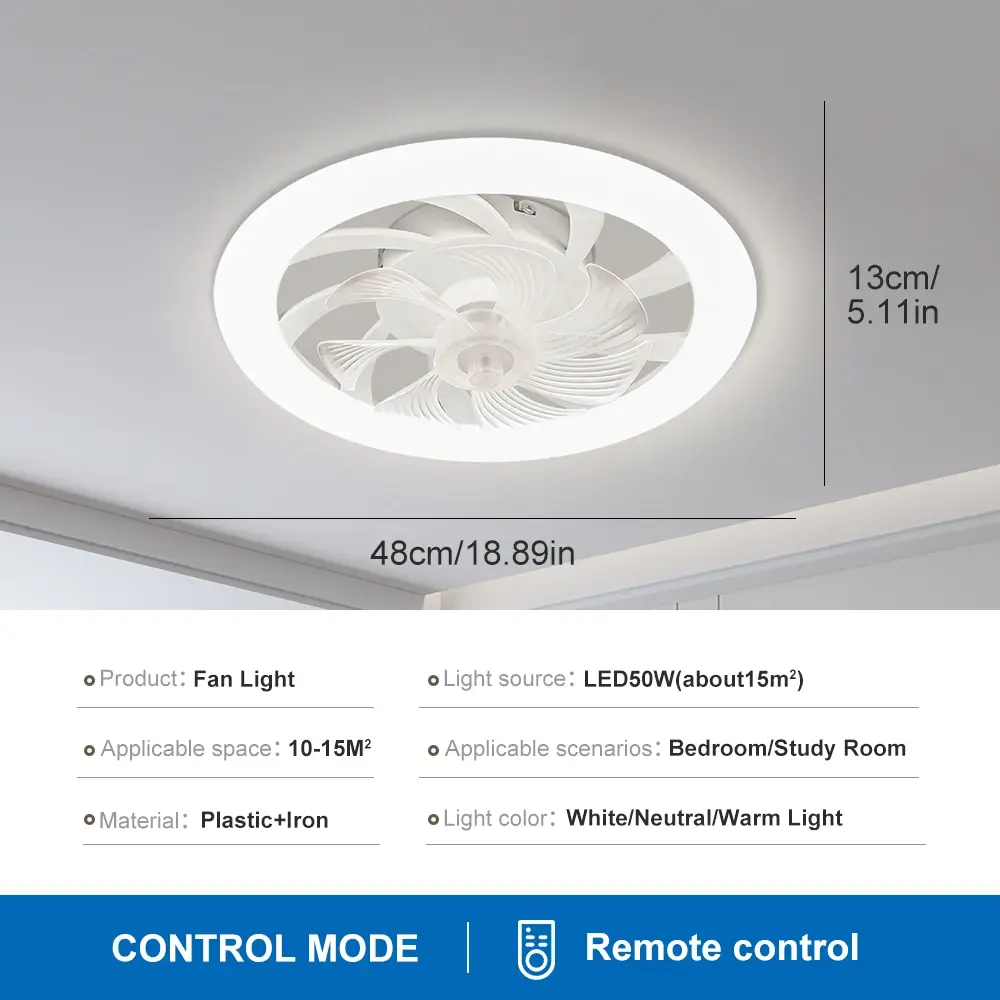 Intelligent LED Ceiling Fan Light, Remote Unlimited Dimming, Silent, Bedroom, Dining Room, Indoor Lighting Ceiling Light