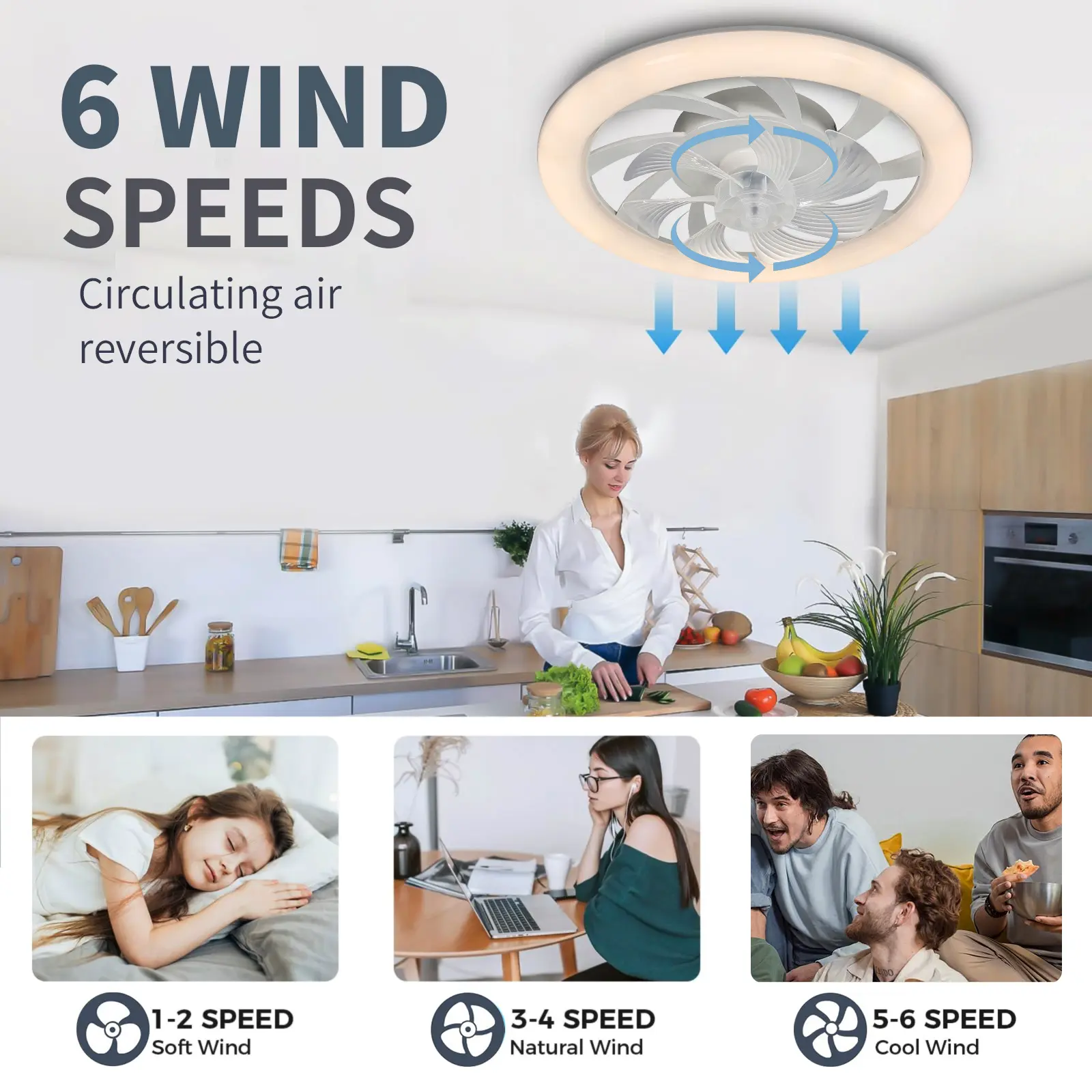 48cm Low Floor Thin LED Ceiling Fan Ceiling Light, with Lighting, Low Noise, Remote Dimming Pendant Light, Bedroom Pendant Light