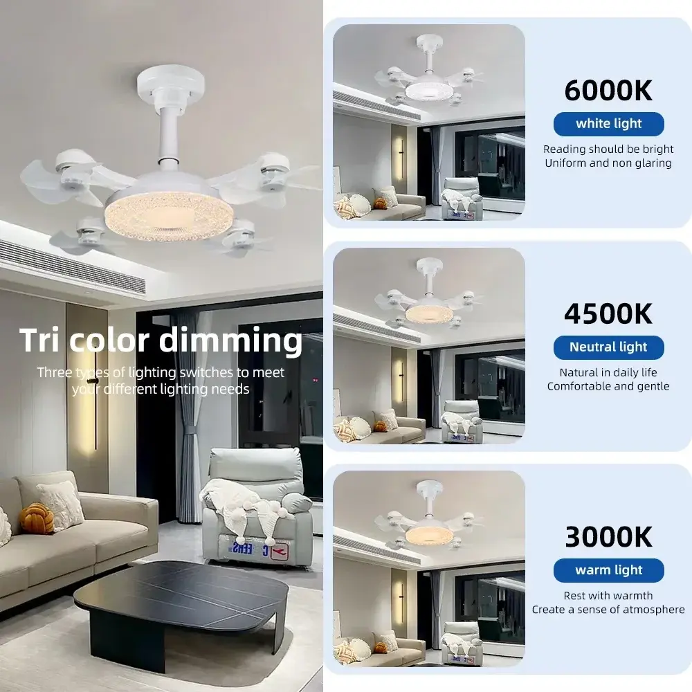 2-in-1 Suspended Drone LED Ceiling Fan Light, Remote Dimming, 3 Colors, Silent 3-speed Large Fan, Suitable for Living Rooms