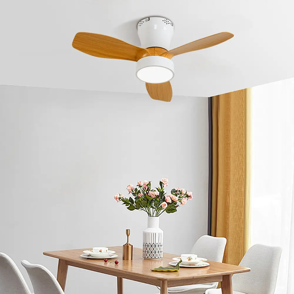 Ceiling Small Three-leaf Ceiling Fan Light with Remote Control and Lighting Bedroom Dining Room Kitchen Silent LED Fan Light