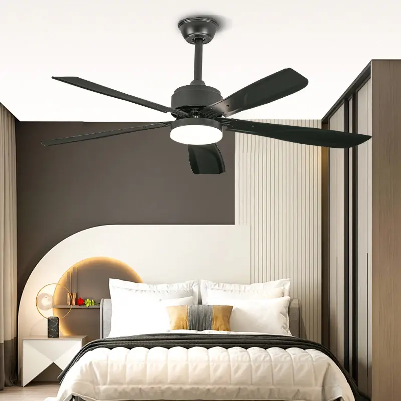 Nordic Retro Dining Room Living Room Fan Light Five-leaf Three-color Frequency Conversion Large Wind Silent Ceiling Fan Light