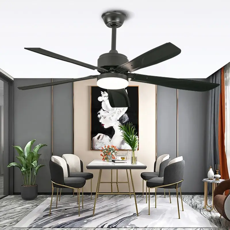 Nordic Retro Dining Room Living Room Fan Light Five-leaf Three-color Frequency Conversion Large Wind Silent Ceiling Fan Light