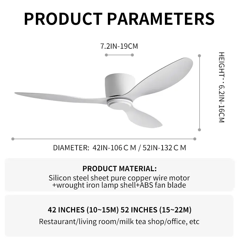 LED Modern Ceiling Fan Ceiling Light, No Light, DC Motor, High Airflow Remote Control, Kitchen, Bedroom, Dining Room, Terrace