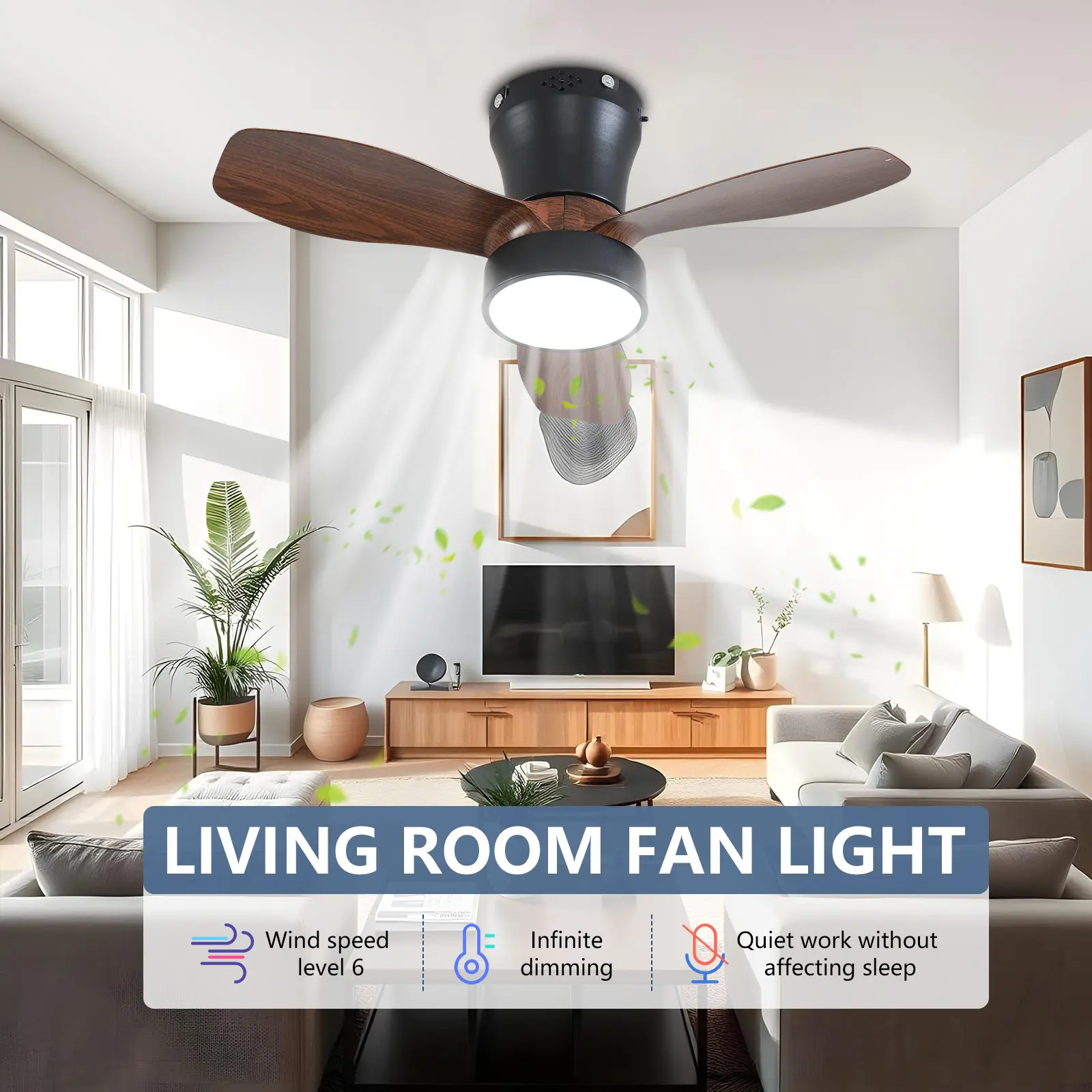 Ceiling Small Three-leaf Ceiling Fan Light with Remote Control and Lighting Bedroom Dining Room Kitchen Silent LED Fan Light