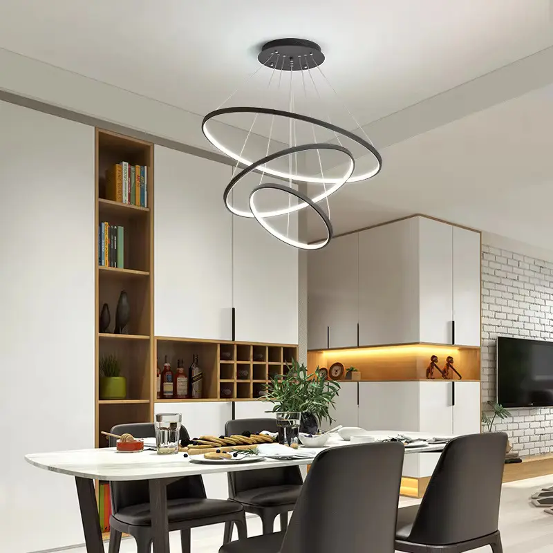 Moderne Minimalistische Eetkamer LED Kroonluchter Ring Kunst Woonkamer Slaapkamer Eetkamer Plafond Huis Binnenverlichting Lampen