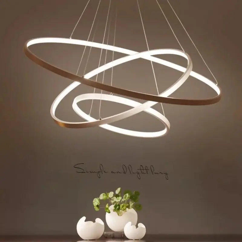 Moderne Minimalistische Eetkamer LED Kroonluchter Ring Kunst Woonkamer Slaapkamer Eetkamer Plafond Huis Binnenverlichting Lampen