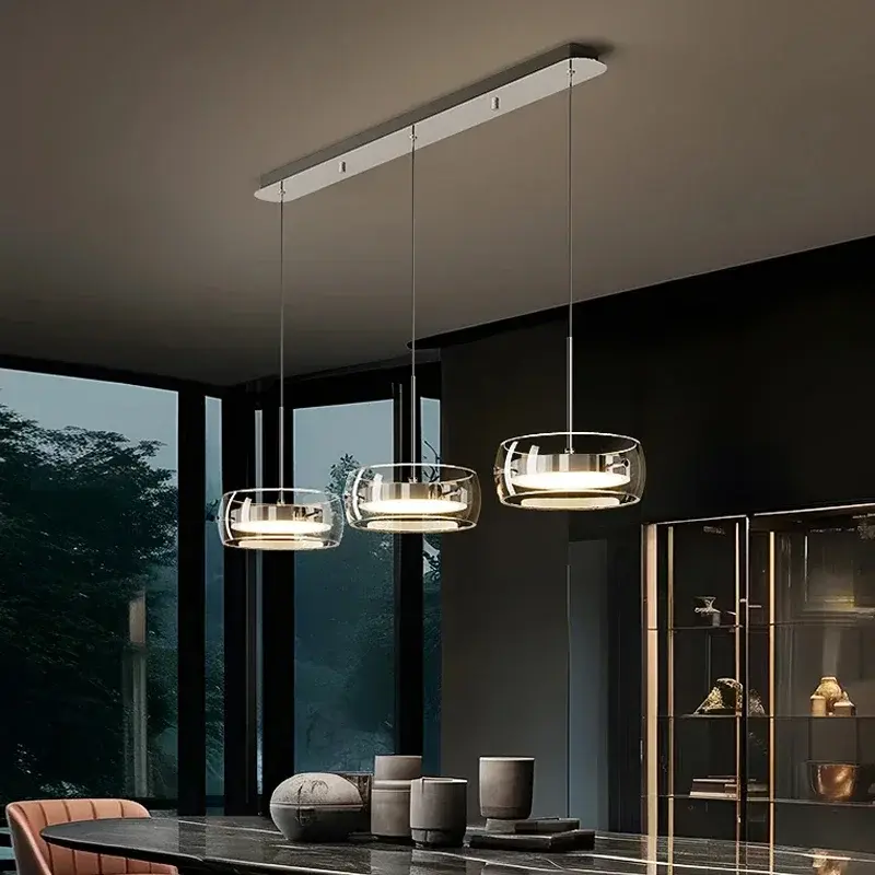 LED Modern Minimalist Dining Table Light, Glass Restaurant Pendant Light, 3-color Restaurant Light, Living Room Indoor Lighting