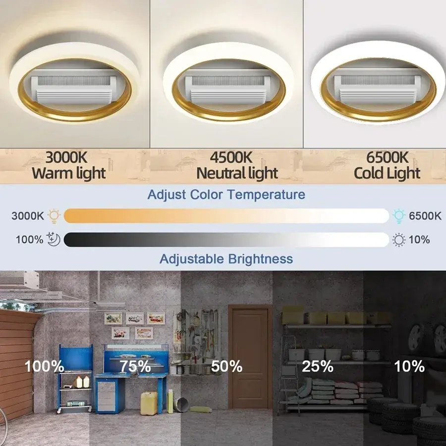 Bladeless Ceiling Light Bedroom Living Room with Lighting Remote Control Modern Fan Lighting Living Room Bedroom LED Ceiling Fan