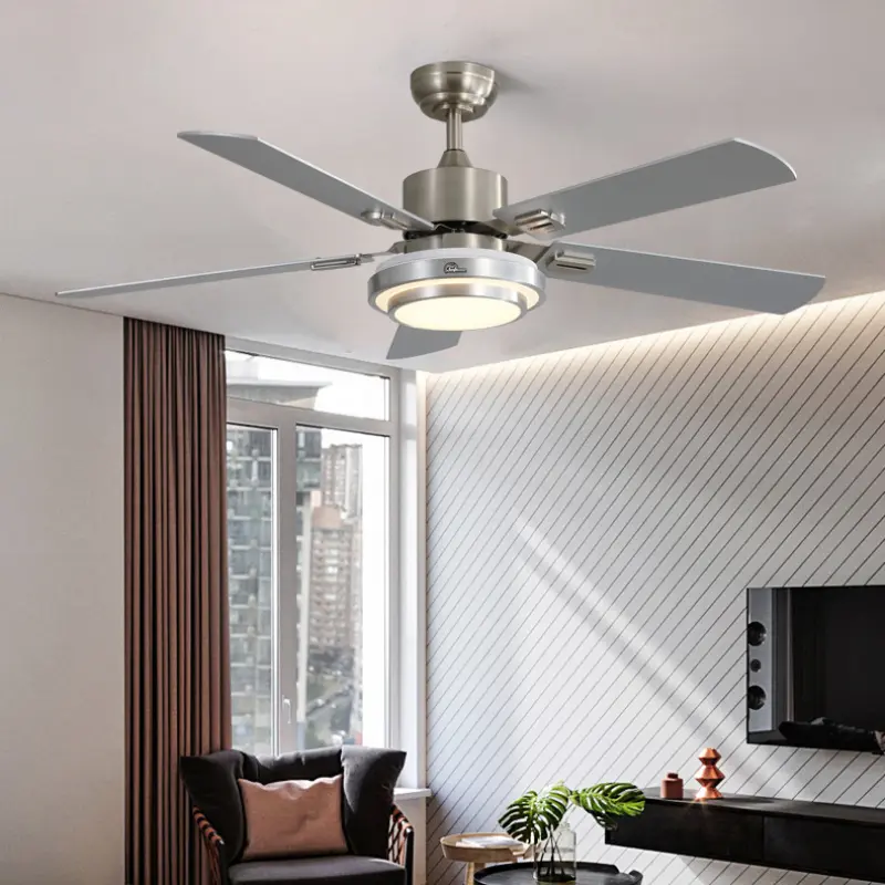 Modern Stainless Steel High Wind Ceiling Fan Light, Dining Room Fan Light, Three Color Dimming, Energy-Saving, And Silent