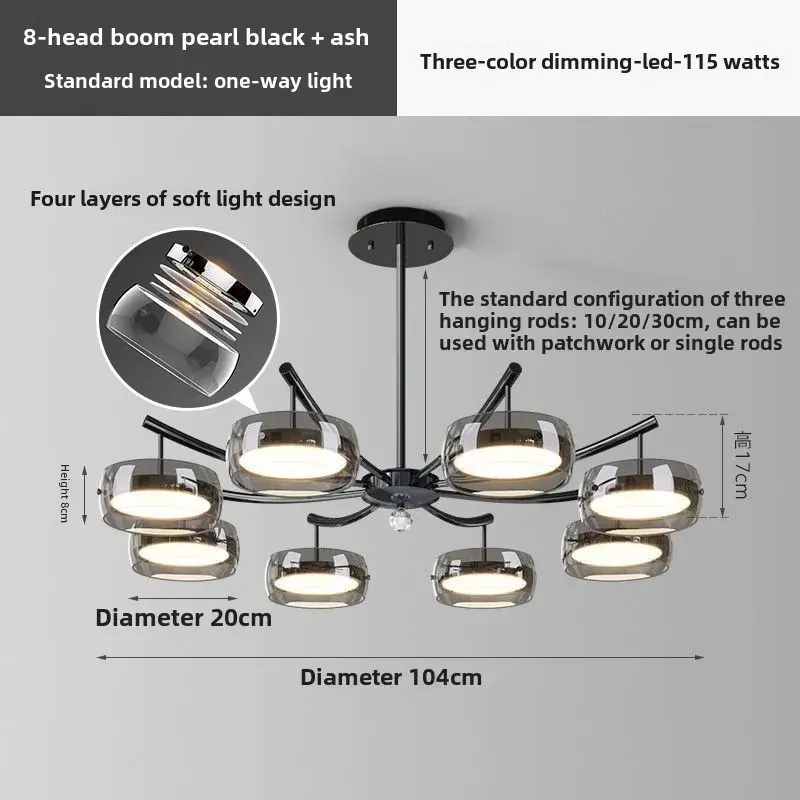 LED Modern Minimalist Dining Table Light, Glass Restaurant Pendant Light, 3-color Restaurant Light, Living Room Indoor Lighting